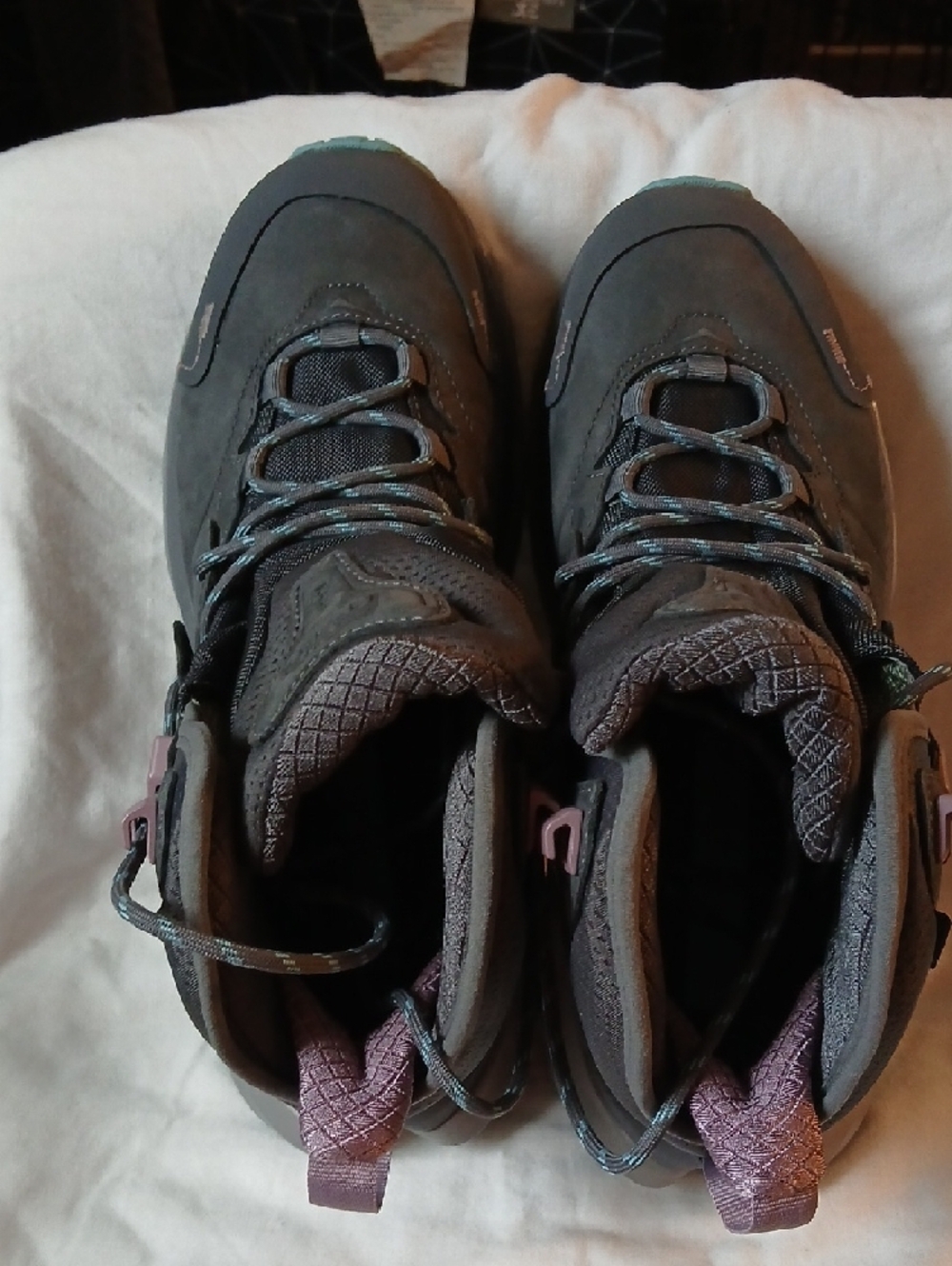 Hoka Women's Dark Gray Lace-Up Hiking Boots with Pink Accents - Picture 3 of 11